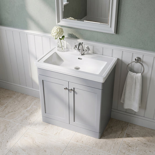 Fairford Laurel 800mm Floor Standing Satin Grey Vanity Unit - 1 Tap Hole