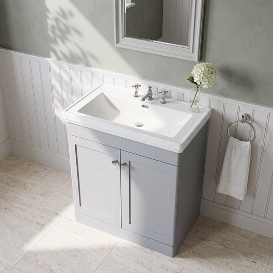 Fairford Laurel 800mm Floor Standing Satin Grey Vanity Unit - 3 Tap Hole