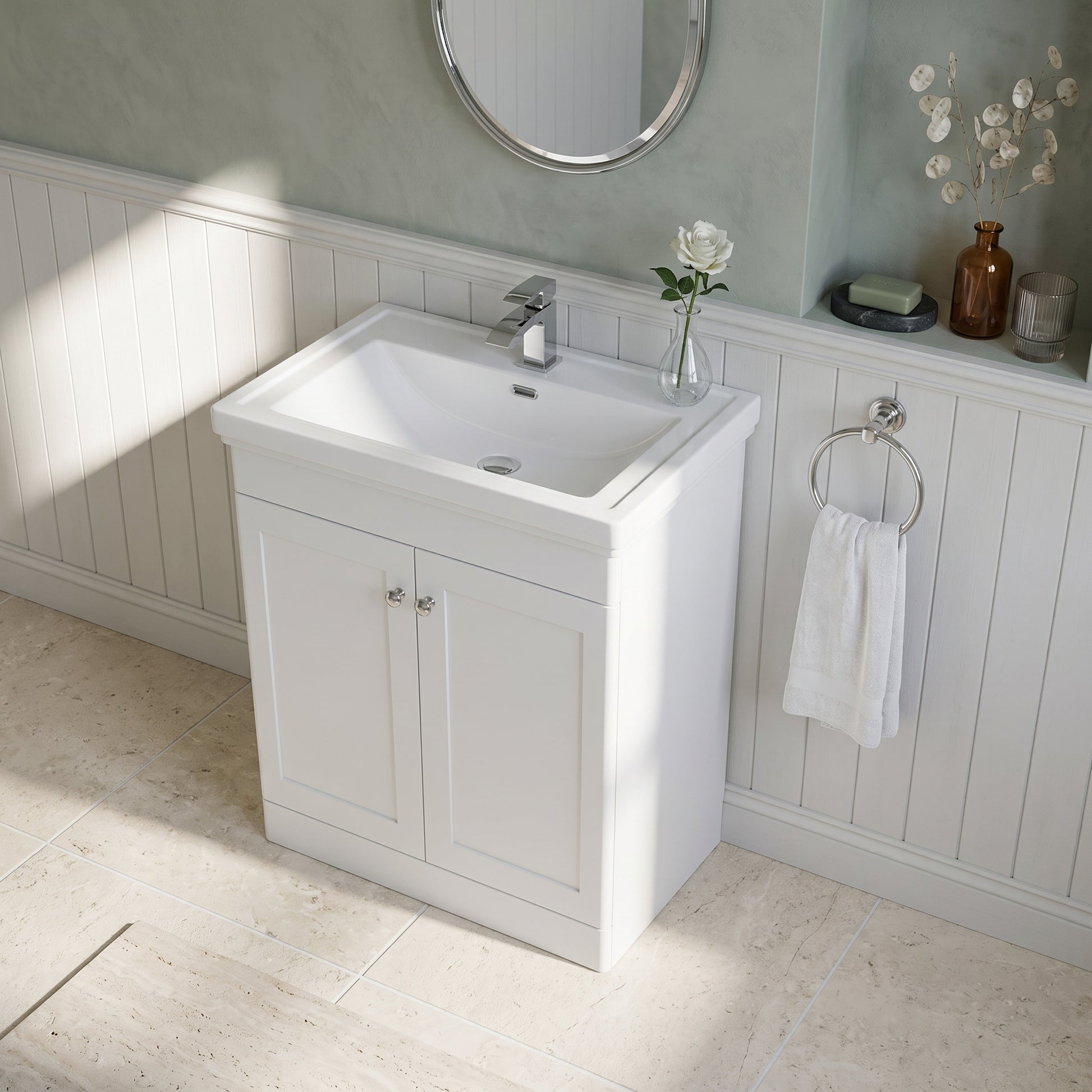 Fairford Laurel 800mm Floor Standing Satin White Vanity Unit - 1 Tap Hole