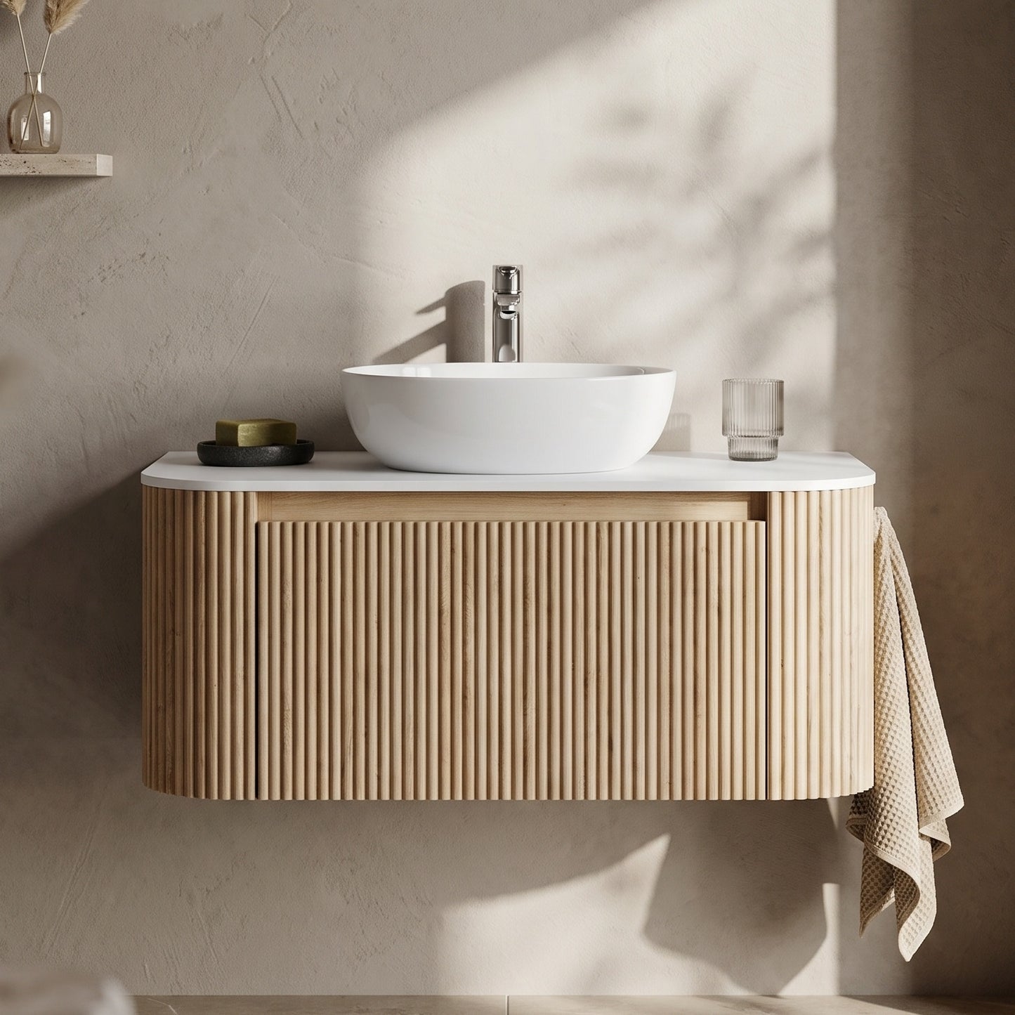 Fairford Sophia Country Oak 870mm Wall Hung Vanity Unit with Worktop