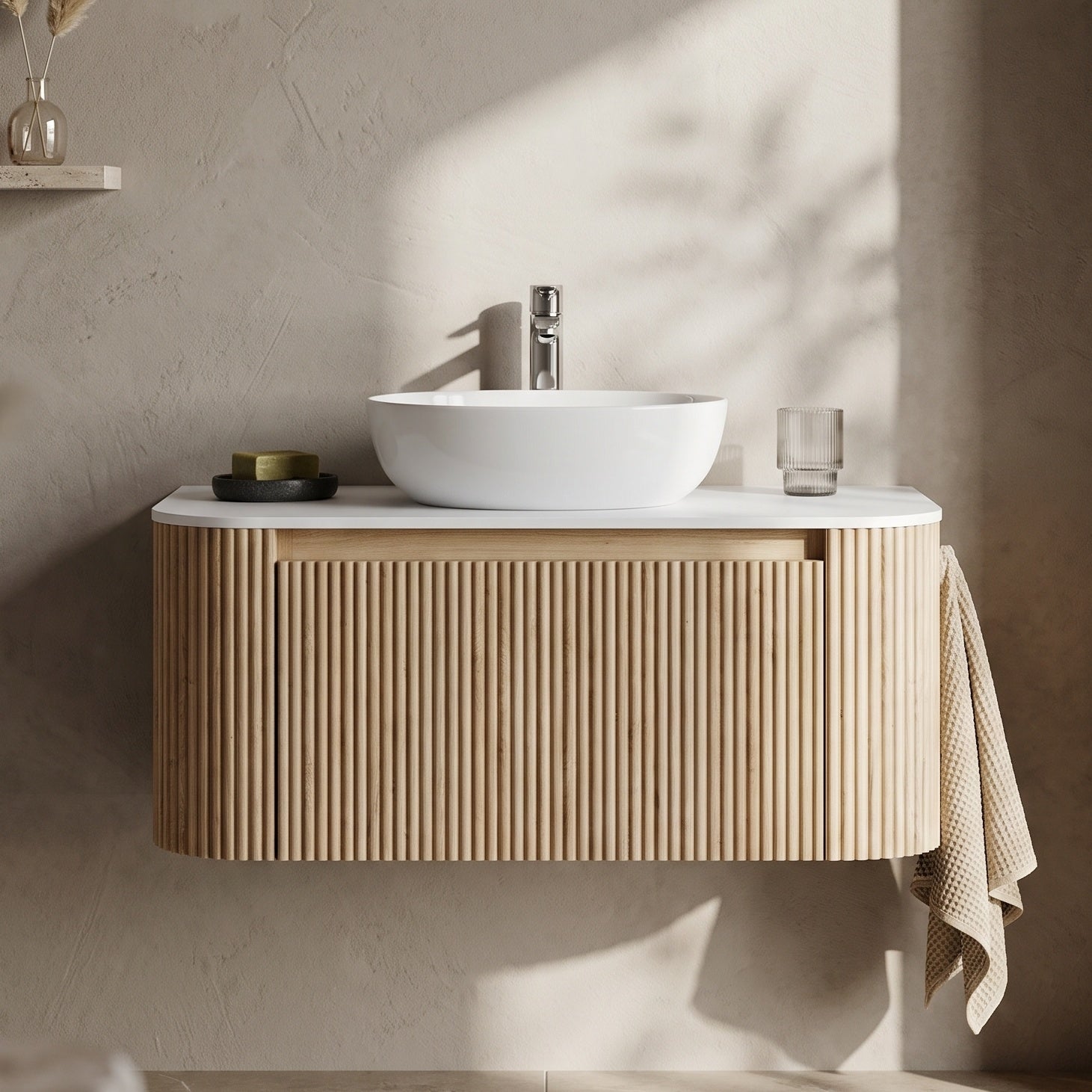 Fairford Sophia Country Oak 870mm Wall Hung Vanity Unit with Worktop