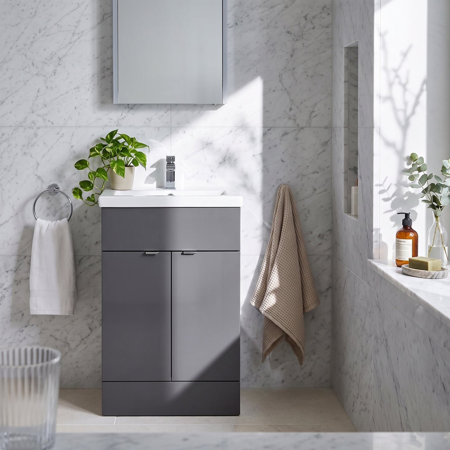 Fairford Union 500mm Full Depth Gloss Grey Vanity Unit