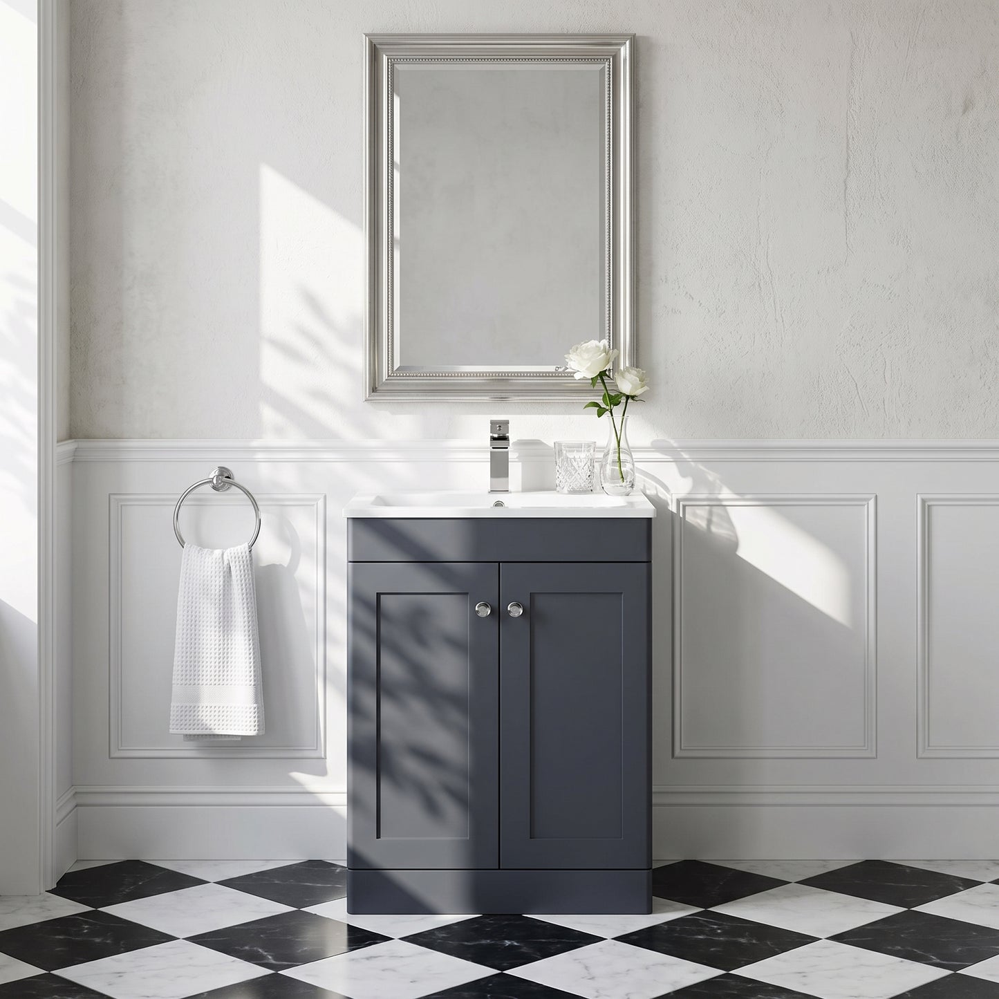 Fairford Laurel Soft Black 600mm 2 Door Floorstanding Vanity Unit with Stone Basin
