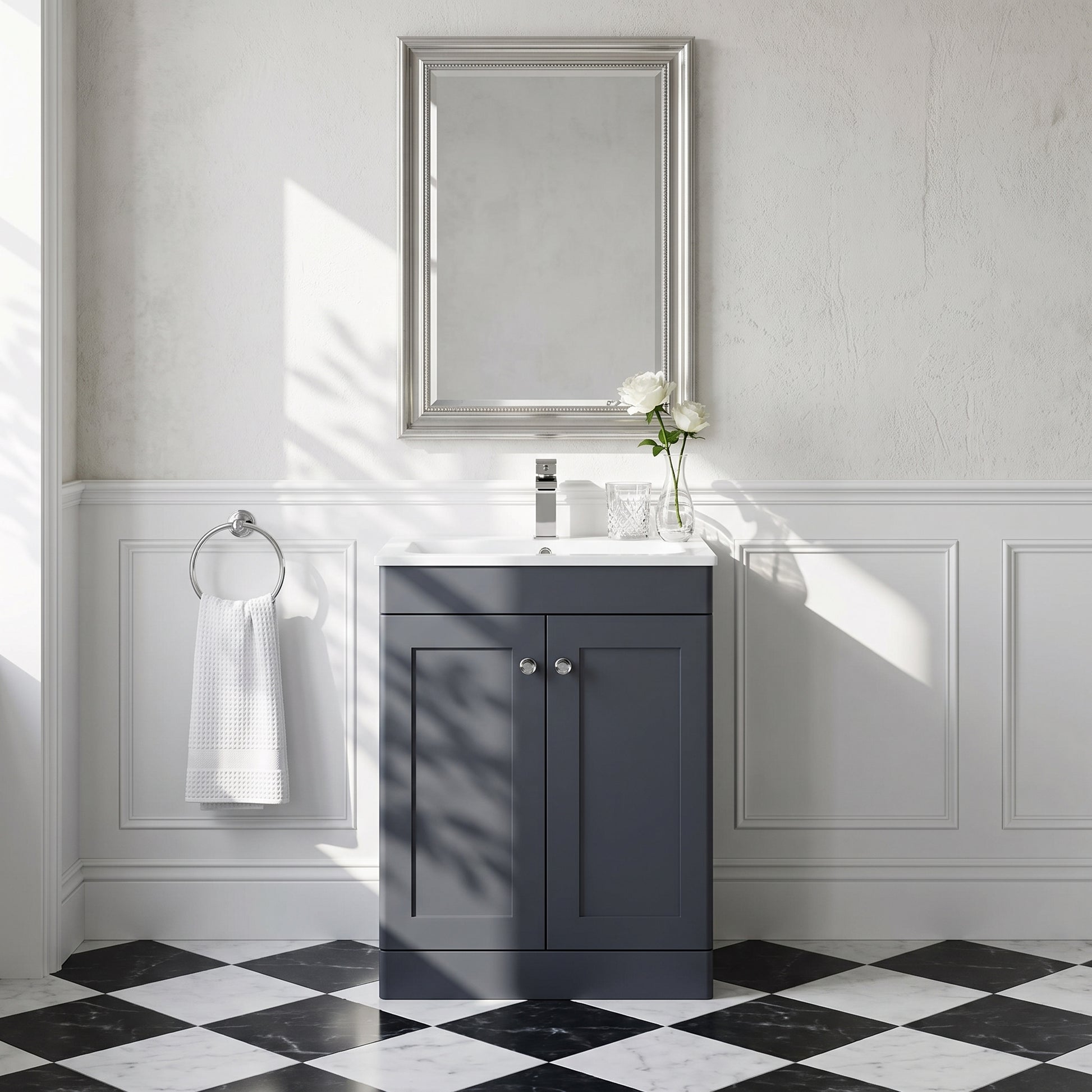 Fairford Laurel Soft Black 600mm 2 Door Floorstanding Vanity Unit with Stone Basin