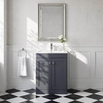 Fairford Laurel Soft Black 600mm 2 Door Floorstanding Vanity Unit with Stone Basin