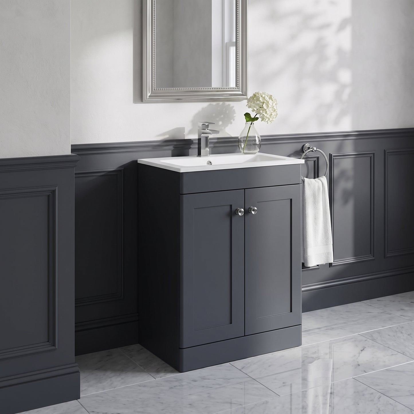 Fairford Laurel Soft Black 600mm 2 Door Floorstanding Vanity Unit with Stone Basin
