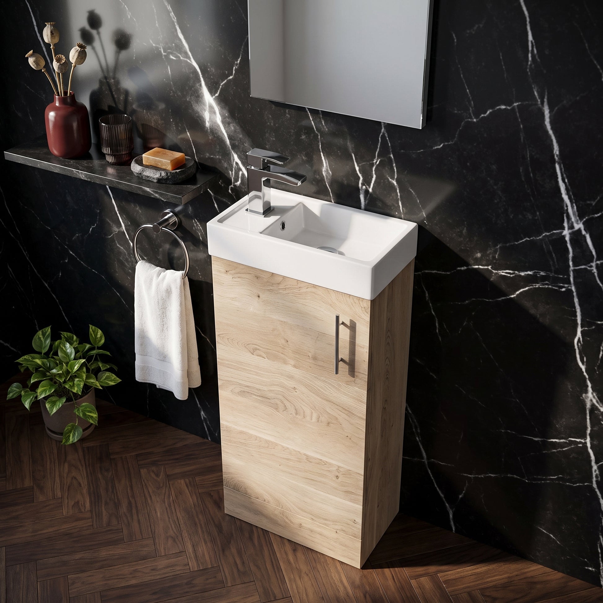 Fairford Minimalist 400mm Bleached Oak Floorstanding Vanity Unit & Basin