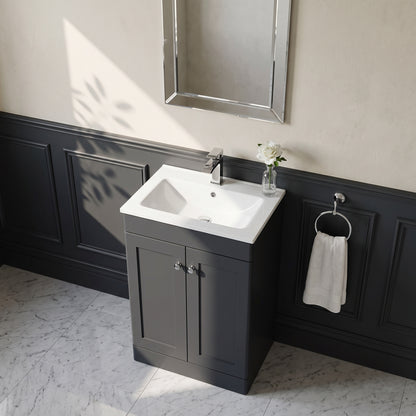 Fairford Laurel Soft Black 600mm 2 Door Floorstanding Vanity Unit with Stone Basin