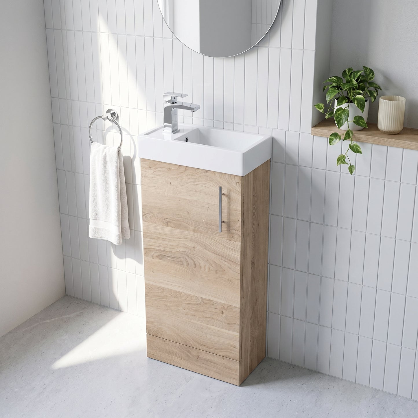 Fairford Minimalist 400mm Bleached Oak Floorstanding Vanity Unit & Basin