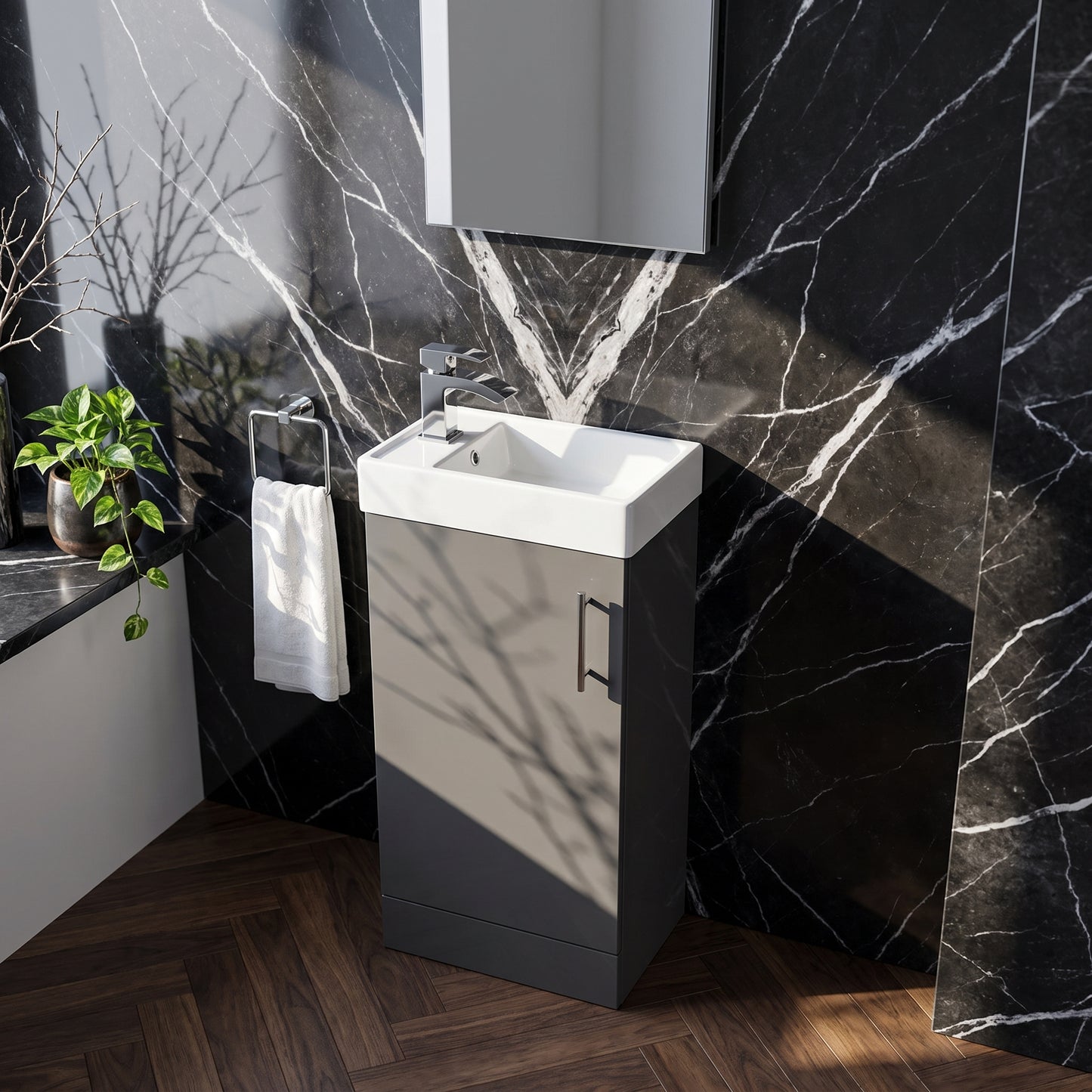 Fairford Minimalist 400mm Gloss Grey Floor Standing Vanity Unit