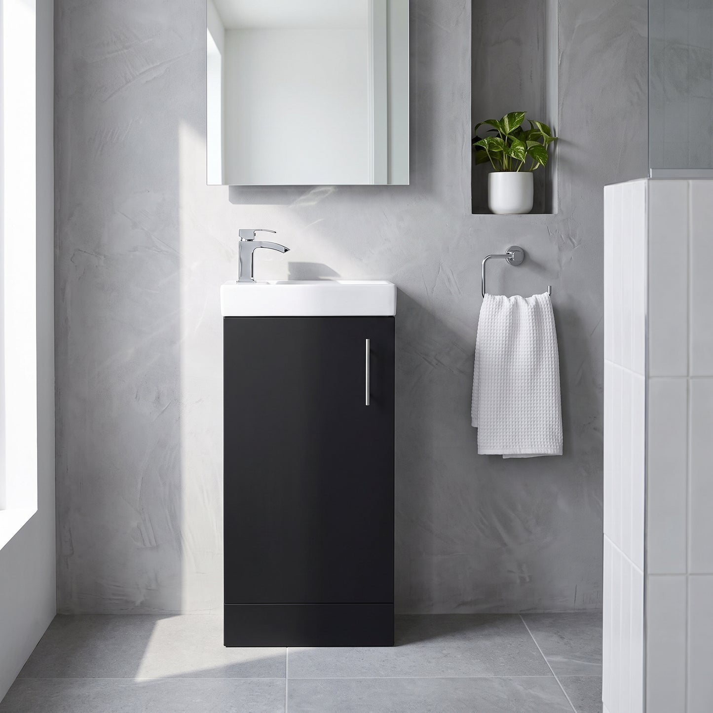 Fairford Minimalist Soft Black 400mm Floorstanding Vanity Unit