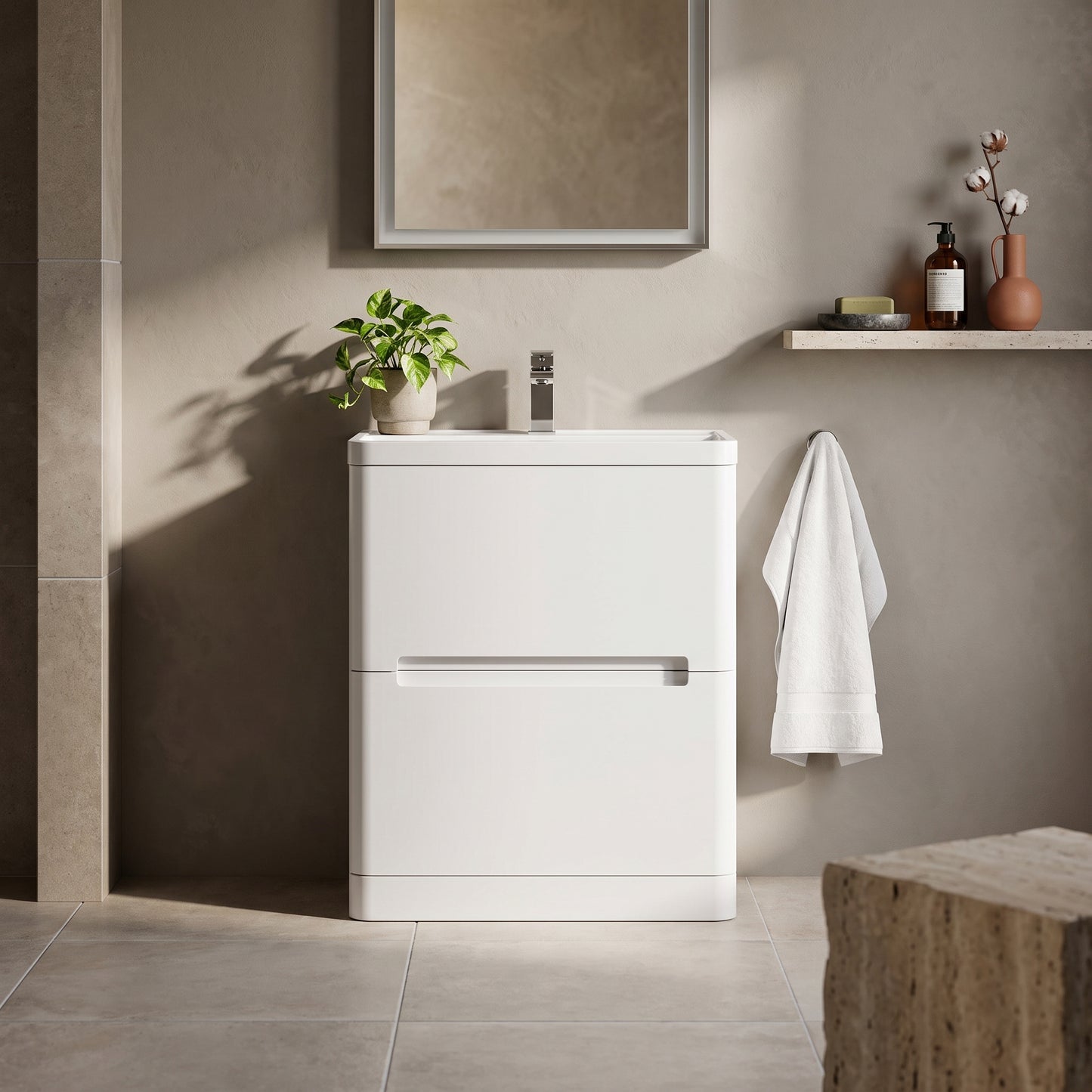 Fairford Rox 800mm Satin White Floorstanding Vanity Unit