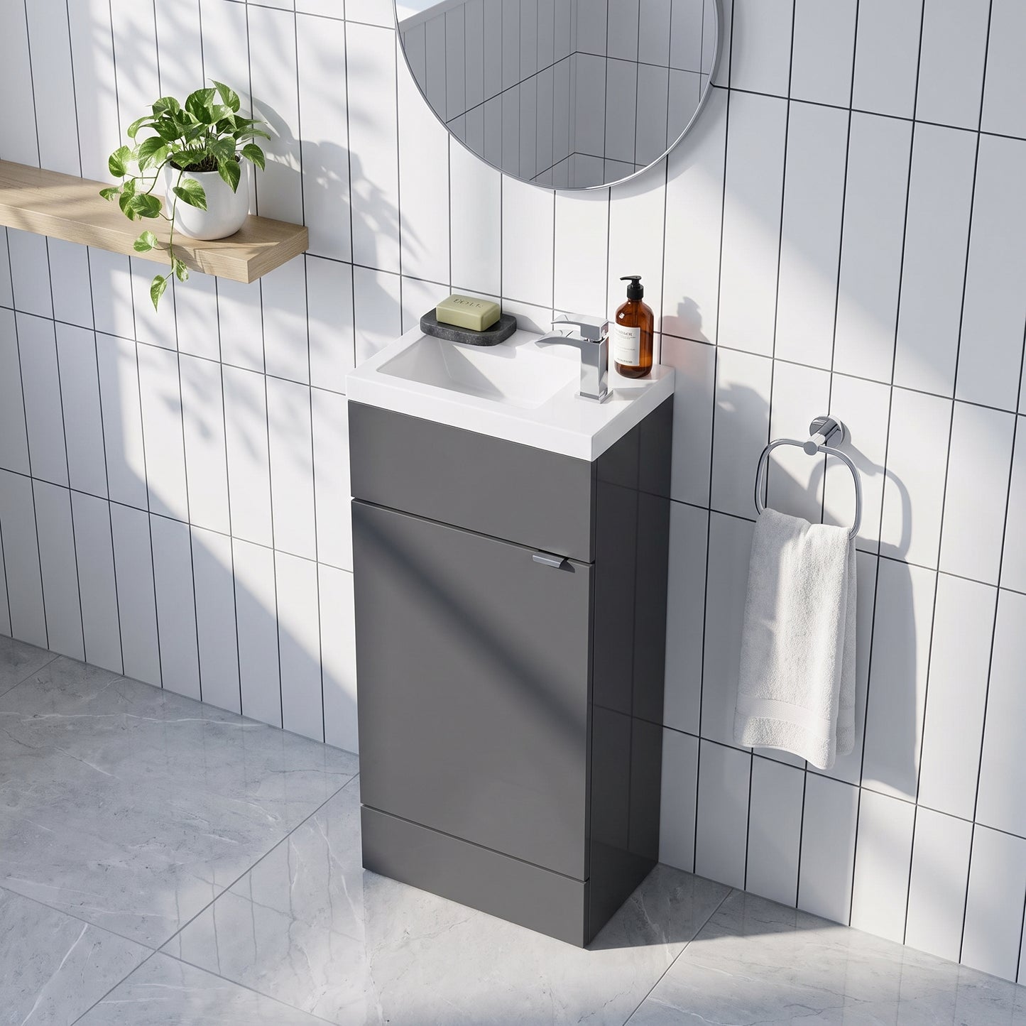 Fairford Union 400mm Slimline Gloss Grey Vanity Unit