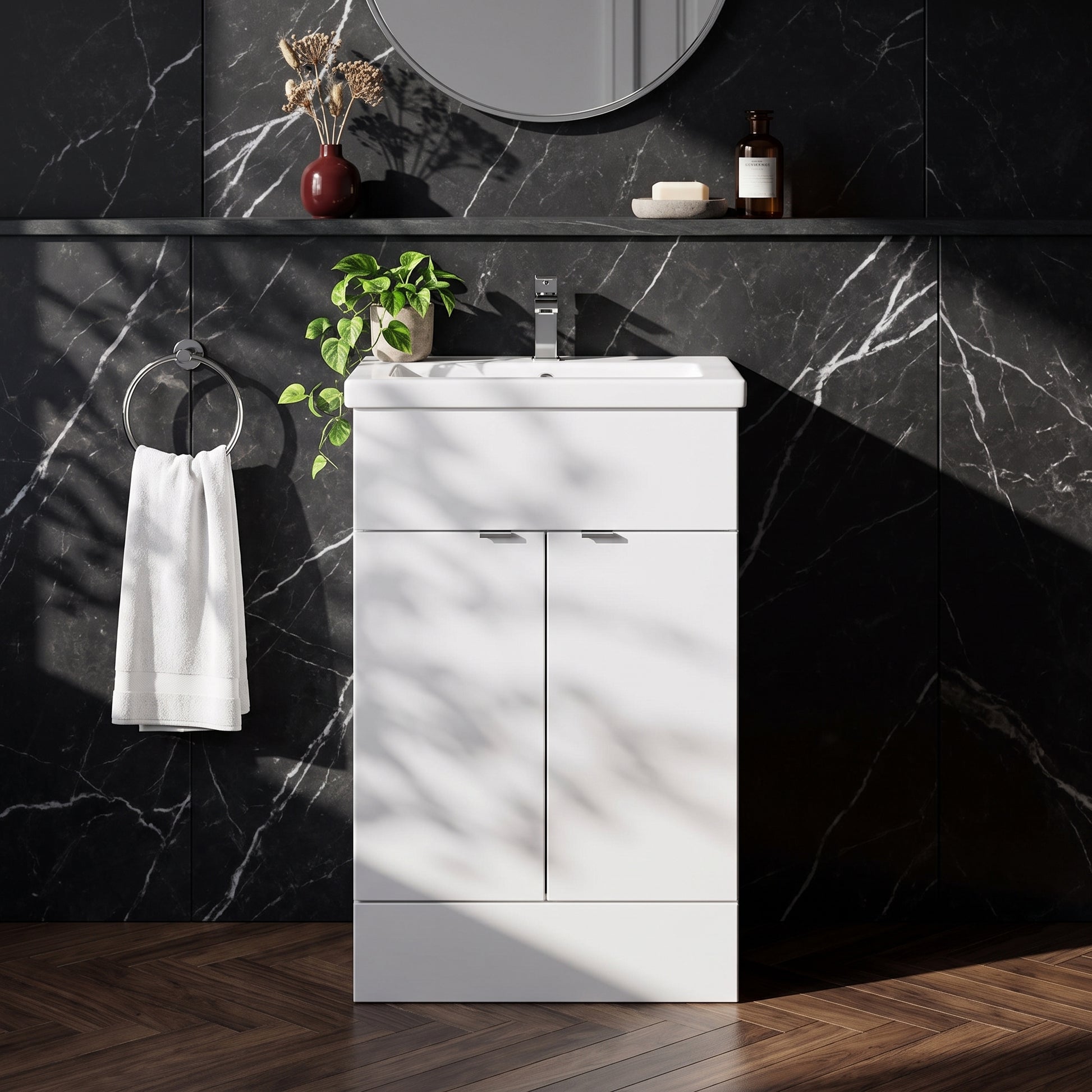 Fairford Union 500mm Full Depth Gloss White Vanity Unit