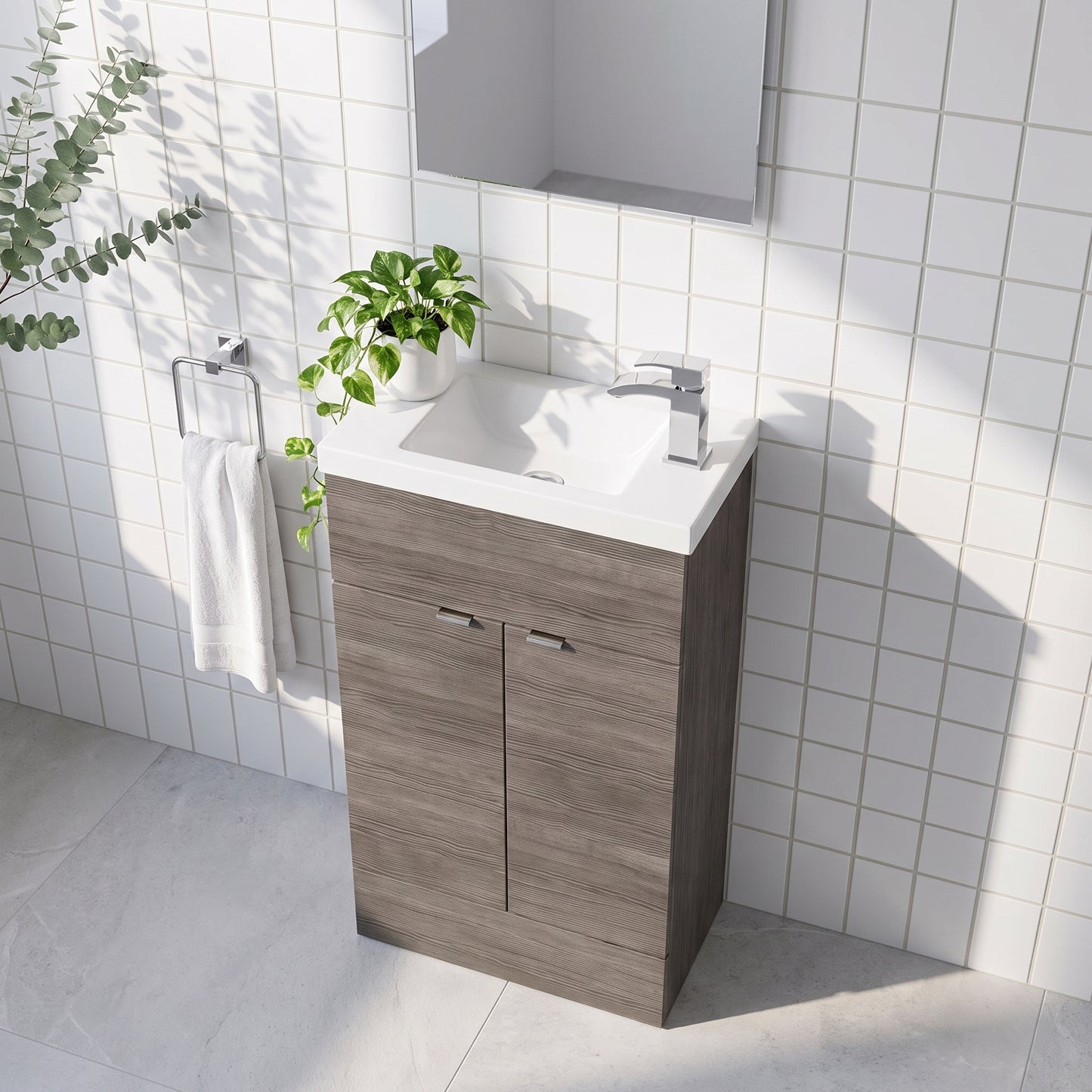 Fairford Union 500mm Slimline Grey Woodgrain Vanity Unit