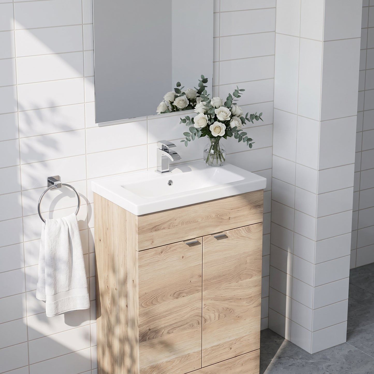 Fairford Union 500mm Bleached Oak Slimline Vanity Unit