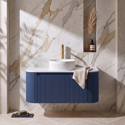 Fairford Sophia Midnight Shadow 870mm Basin & Vanity Unit Pack — Vessel Basin, Curved Vanity Unit & Worktop