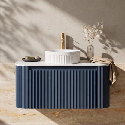 Fairford Sophia Midnight Shadow 870mm Basin & Vanity Unit Pack — Vessel Basin, Curved Vanity Unit & Worktop