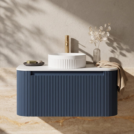 Fairford Sophia Midnight Shadow 870mm Basin & Vanity Unit Pack — Vessel Basin, Curved Vanity Unit & Worktop