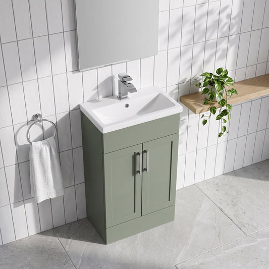 Fairford Union Style Shaker Matt Lux Green 500mm Slimline Vanity Unit