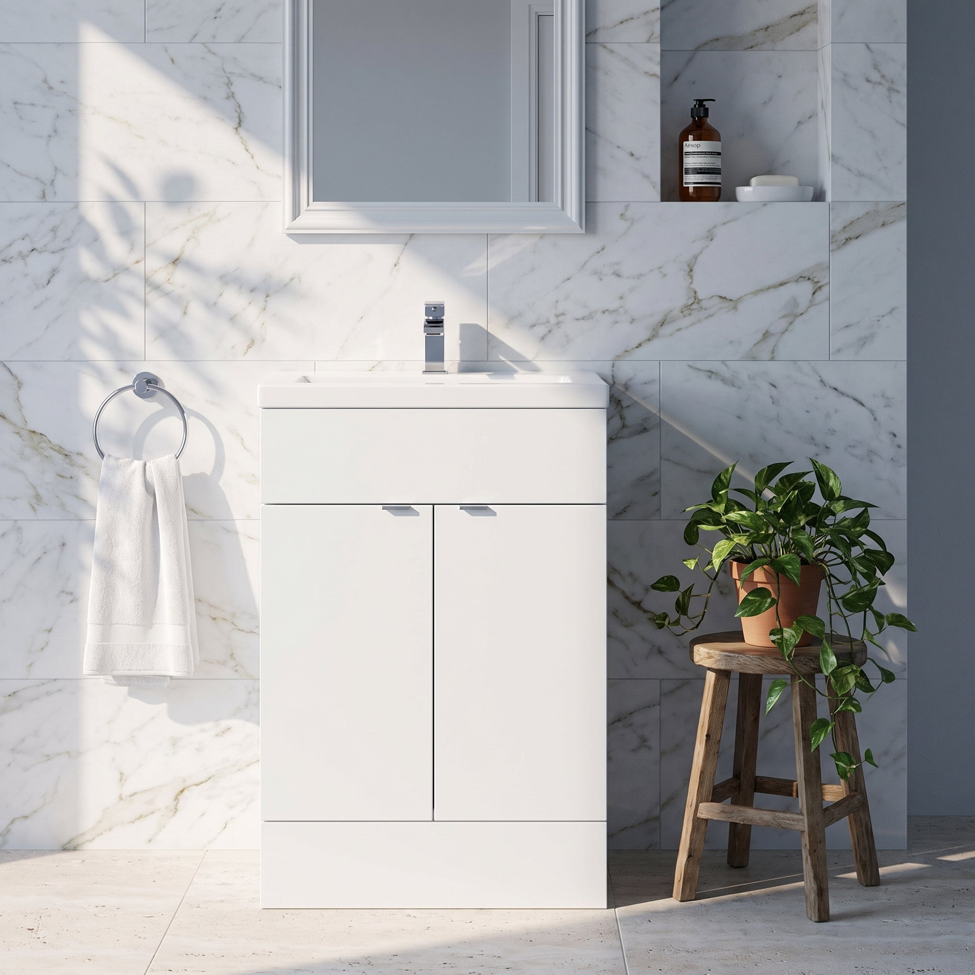 Fairford Union 600mm Full Depth Gloss White Vanity Unit
