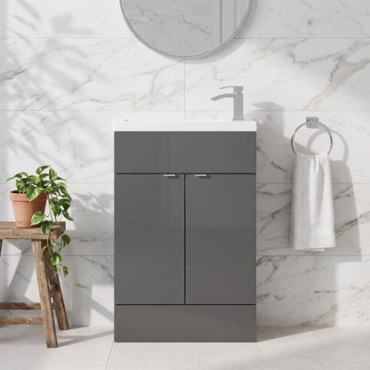 Fairford Union 600mm Slimline Gloss Grey Vanity Unit