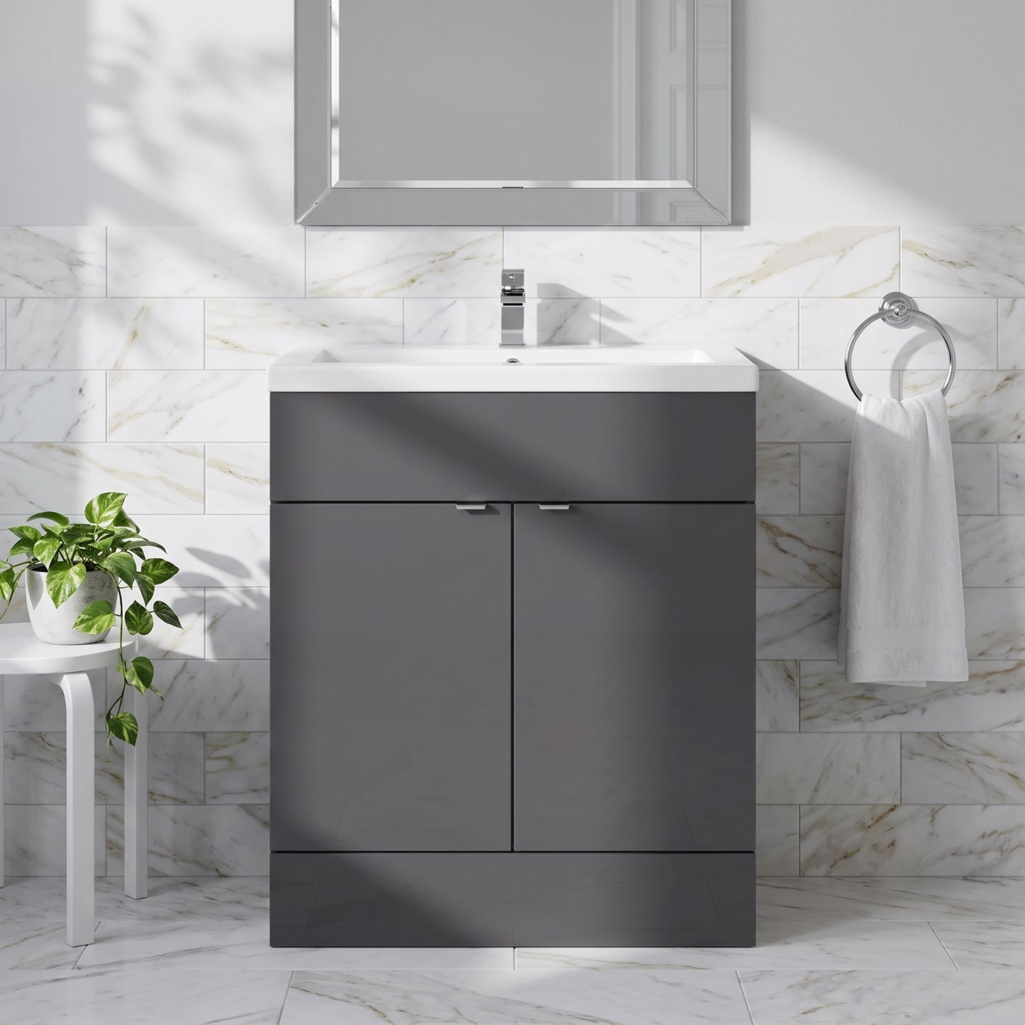 Fairford Union 800mm Full Depth Gloss Grey Vanity Unit