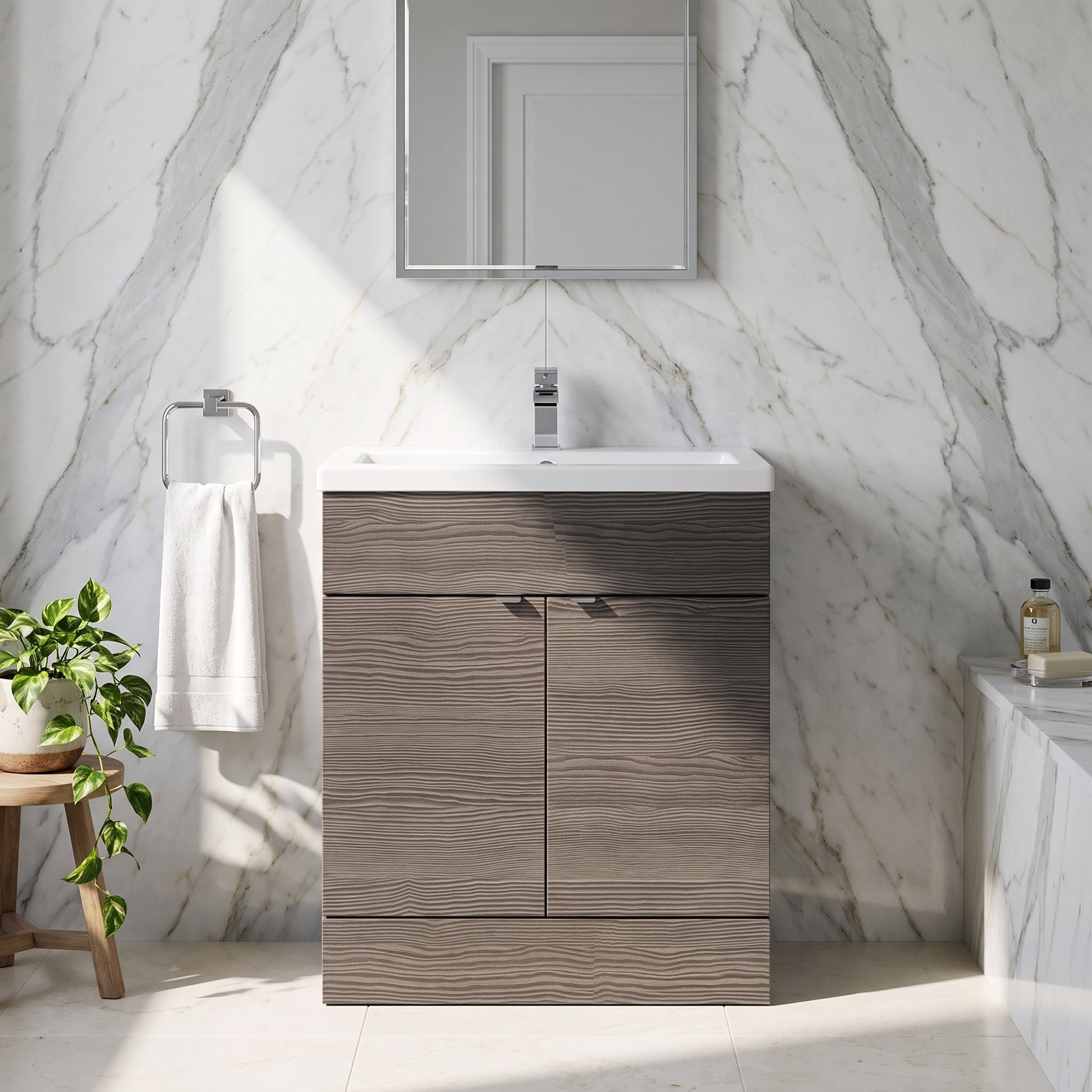 Fairford Union 800mm Full Depth Grey Woodgrain Vanity Unit
