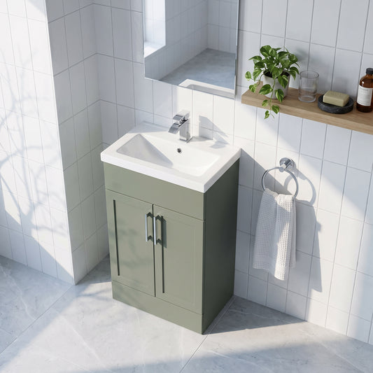 Fairford Union Style Shaker Matt Lux Green 600mm Slimline Vanity Unit