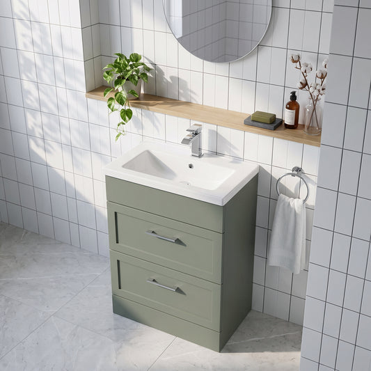Fairford Union Style Shaker Matt Lux Green 600mm Full Depth 2 Drawer Vanity Unit