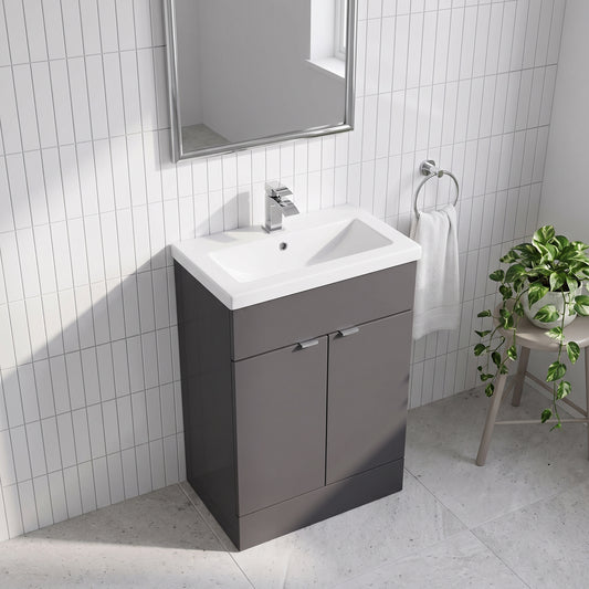 Fairford Union 600mm Full Depth Gloss Grey Vanity Unit