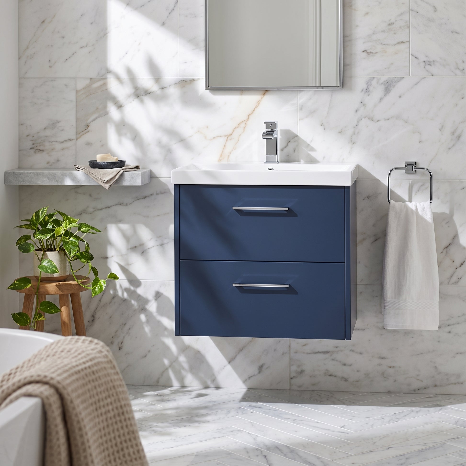 Fairford Anika 600mm Matt Blue 2 Drawer Wall Hung Vanity Unit