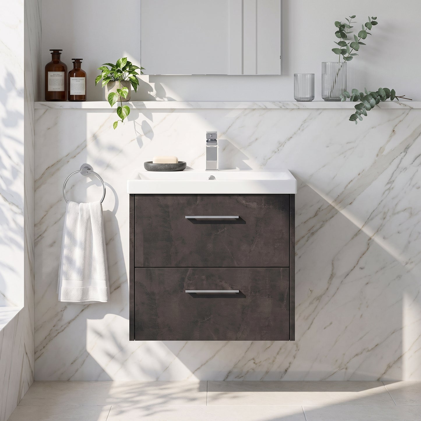 Fairford Anika 600mm Matt Slate 2 Drawer Wall Hung Vanity Unit