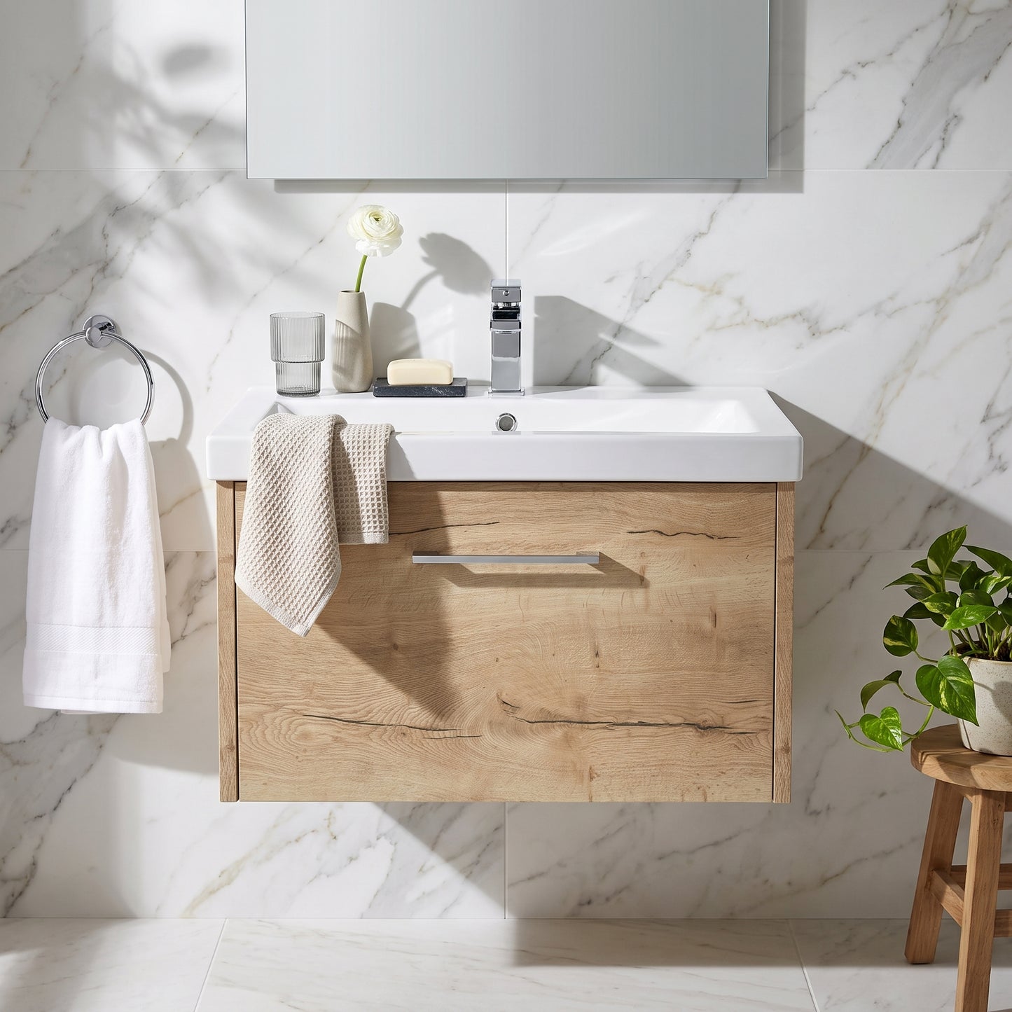 Fairford Anika 600mm Oak Woodgrain 1 Drawer Wall Hung Vanity Unit