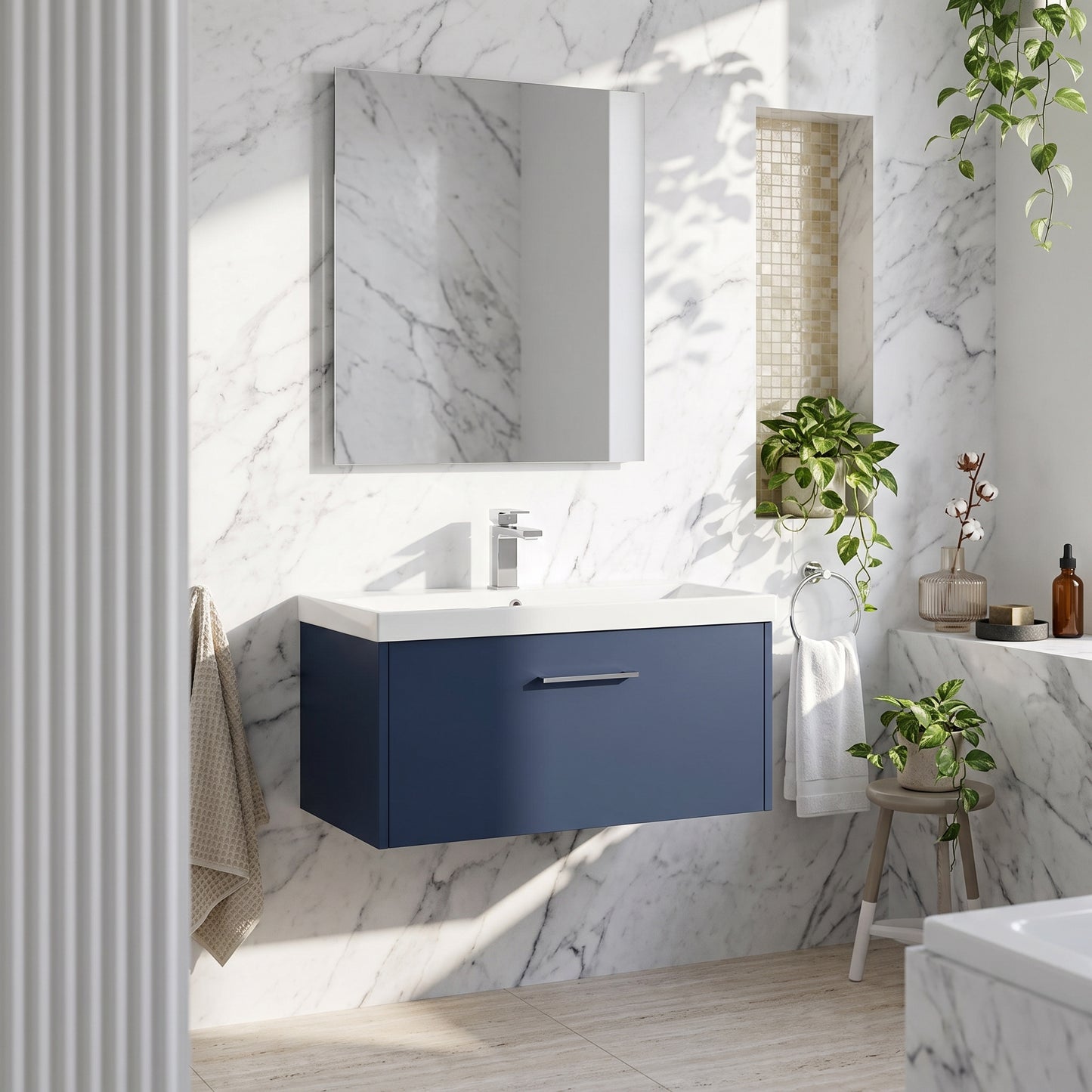 Fairford Anika 800mm Matt Blue 1 Drawer Wall Hung Vanity Unit