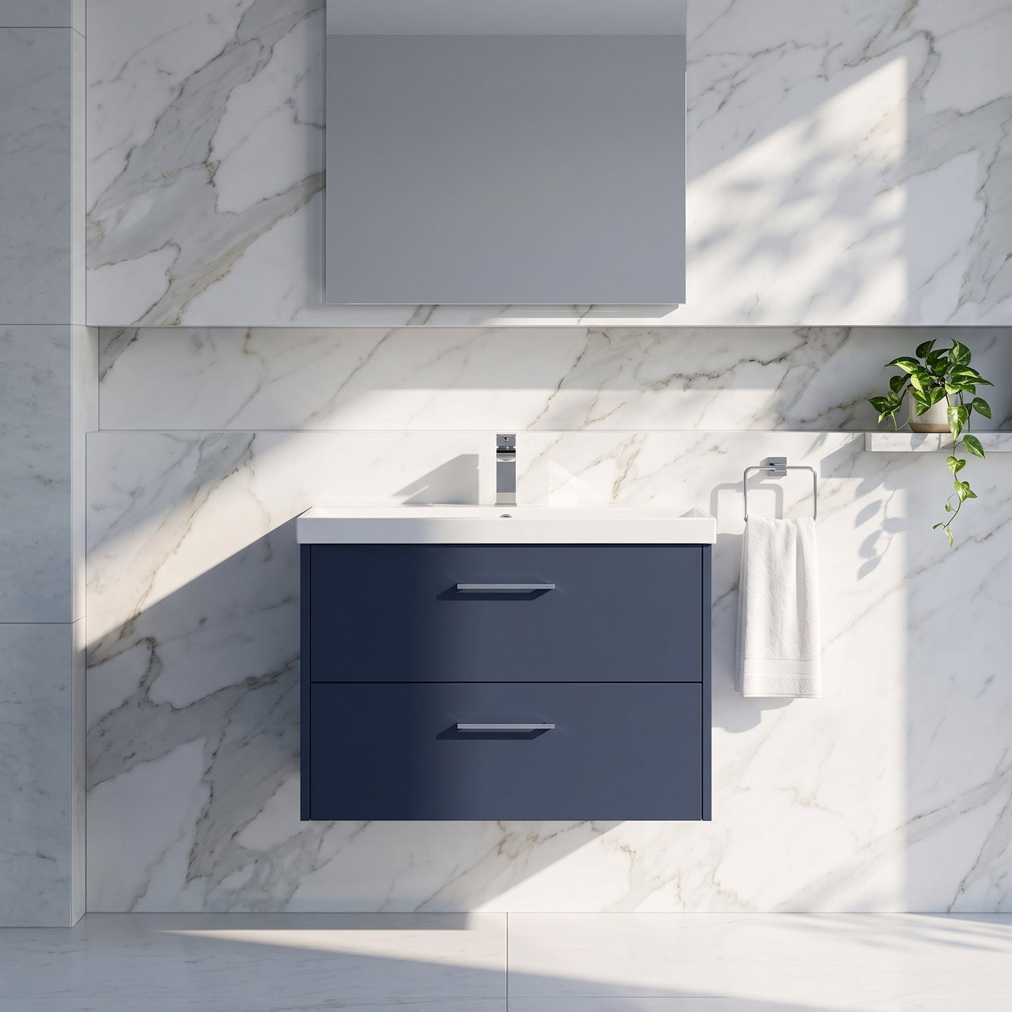 Fairford Anika 800mm Matt Blue 2 Drawer Wall Hung Vanity Unit
