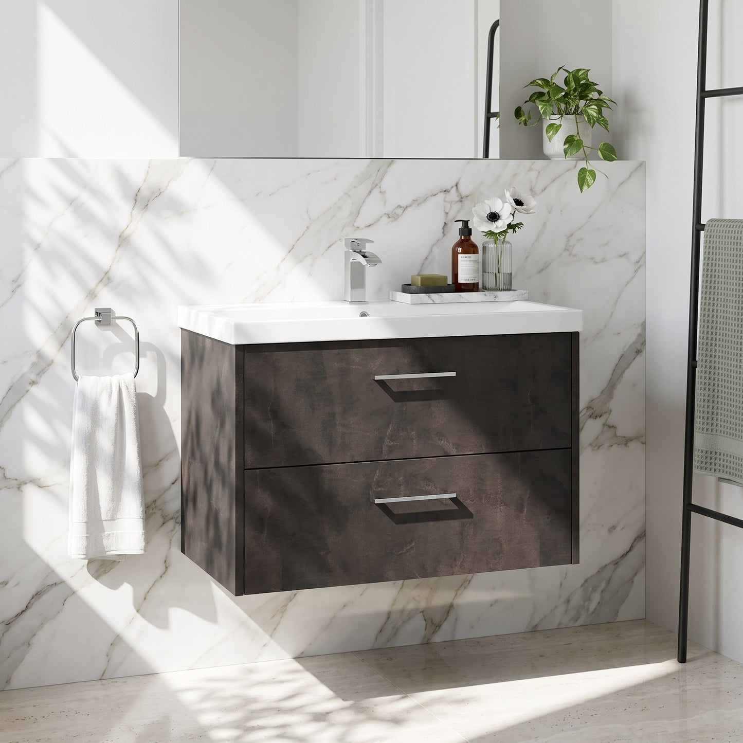 Fairford Anika 800mm Matt Slate 2 Drawer Wall Hung Vanity Unit