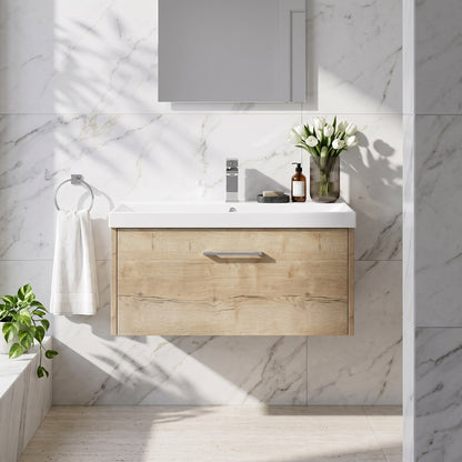 Fairford Anika 800mm Oak Woodgrain 1 Drawer Wall Hung Vanity Unit