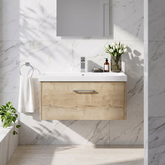 Fairford Anika 800mm Oak Woodgrain 1 Drawer Wall Hung Vanity Unit
