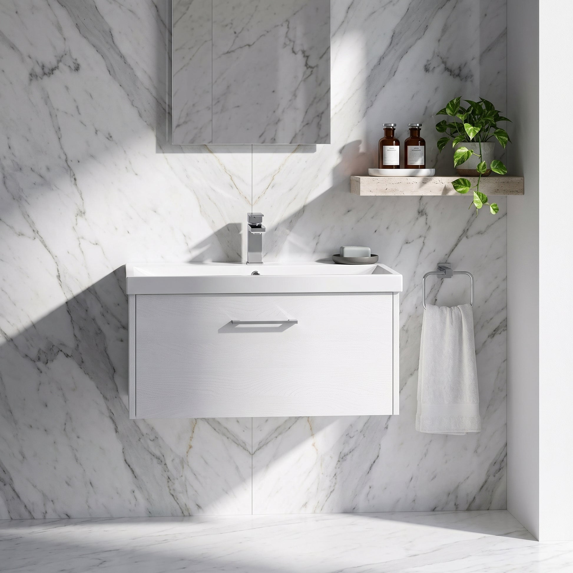 Fairford Anika 800mm White Woodgrain 1 Drawer Wall Hung Vanity Unit