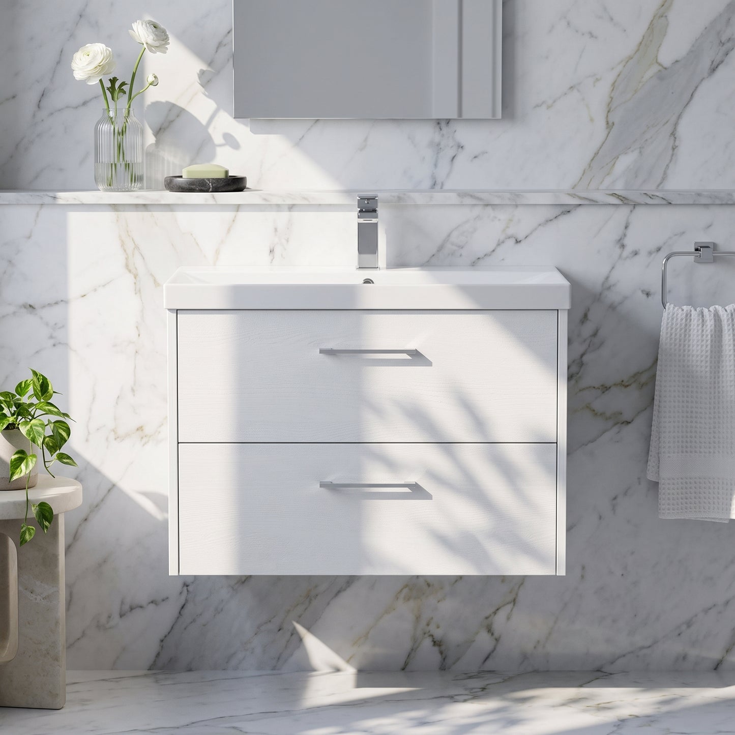 Fairford Anika 800mm White Woodgrain 2 Drawer Wall Hung Vanity Unit