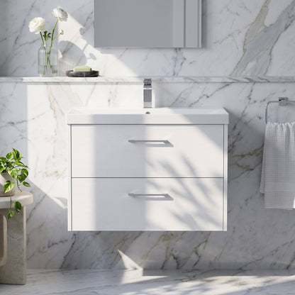 Fairford Anika 800mm White Woodgrain 2 Drawer Wall Hung Vanity Unit
