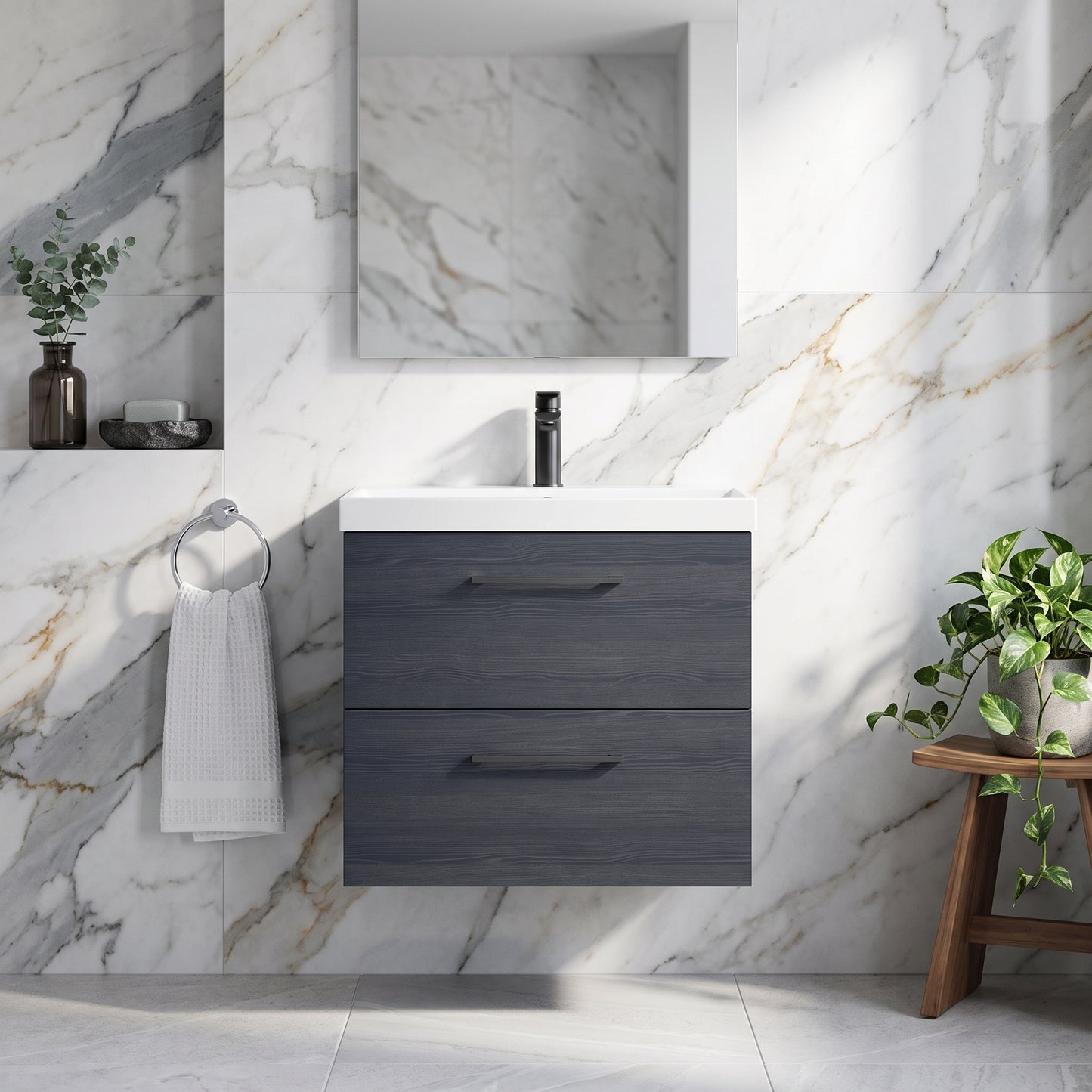 Fairford Aspri 600mm Charcoal Black 2-Drawer Wall Hung Vanity Unit