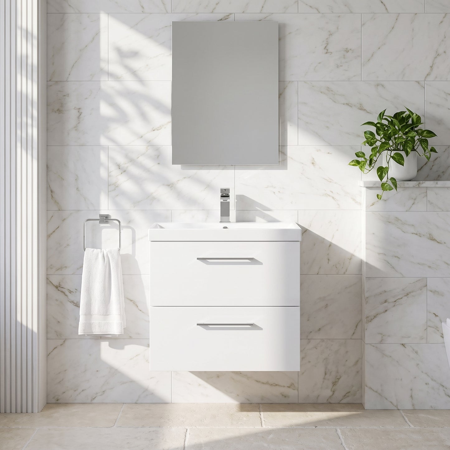 Fairford Aspri 600mm Gloss White 2-Drawer Wall Hung Vanity Unit