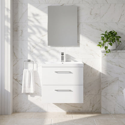 Fairford Aspri 600mm Gloss White 2-Drawer Wall Hung Vanity Unit