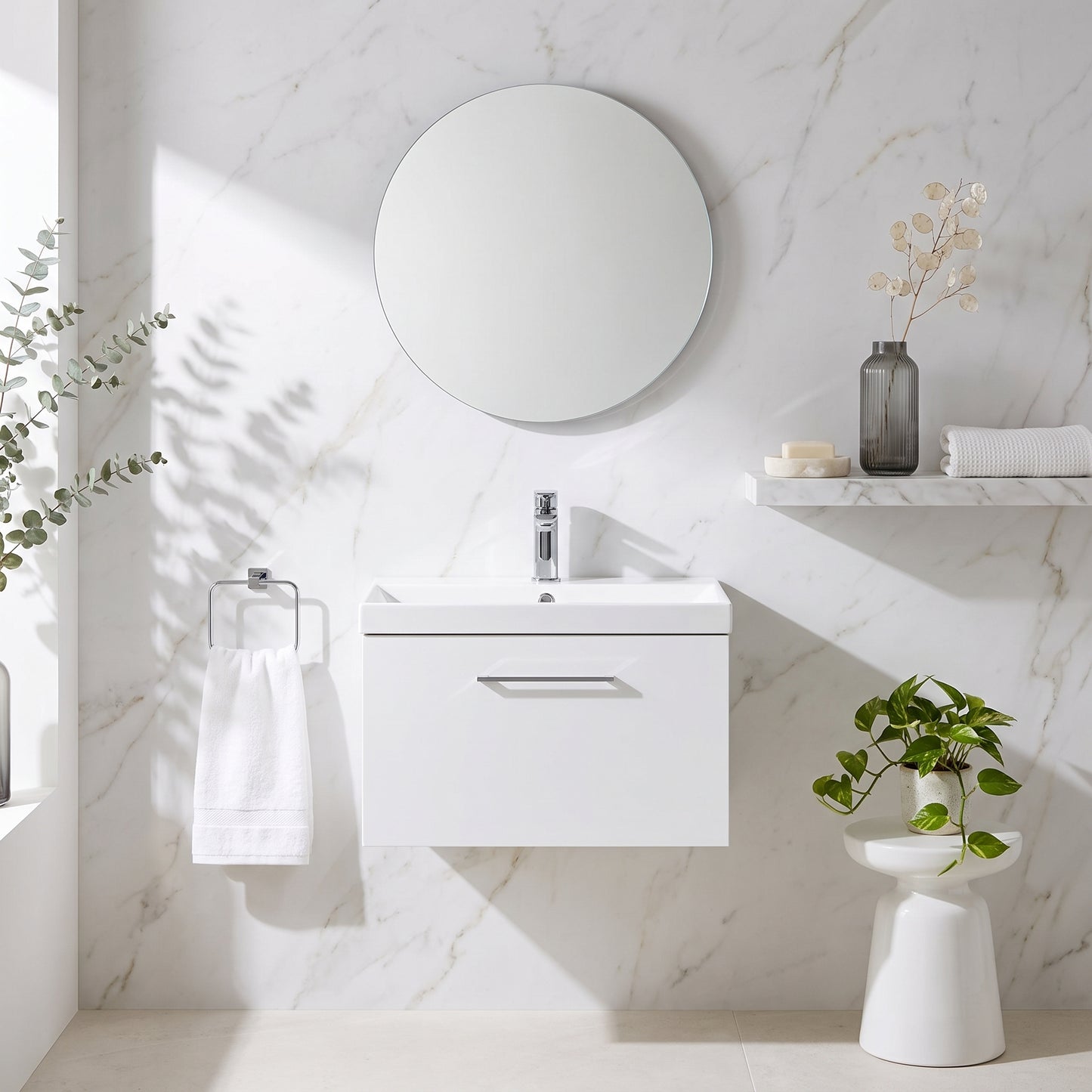 Fairford Aspri 600mm Gloss White Wall Hung Vanity Unit, 40mm Basin