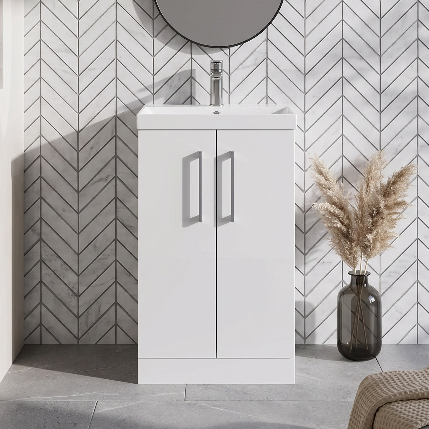 Fairford Aspri 2 500mm Gloss White Floor Standing Vanity Unit