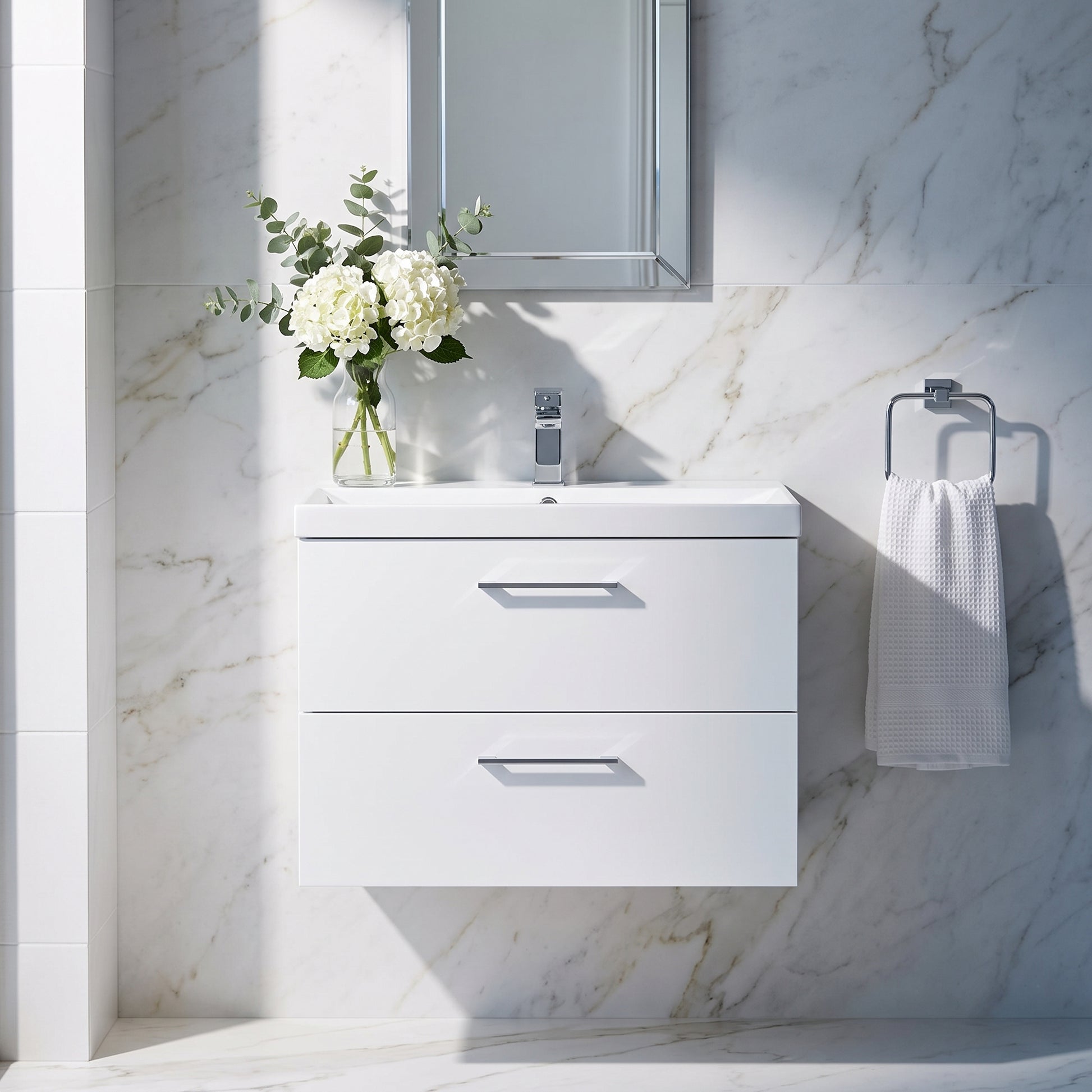 Fairford Aspri 800mm Gloss White 2-Drawer Wall Hung Vanity Unit