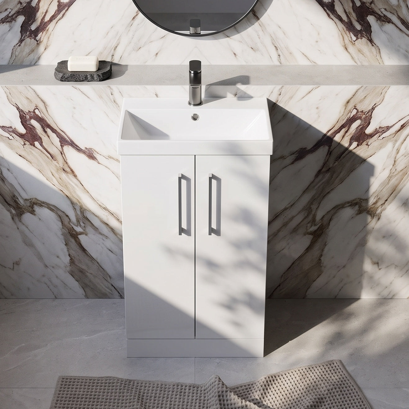Fairford Aspri 2 500mm Gloss White Floor Standing Vanity Unit
