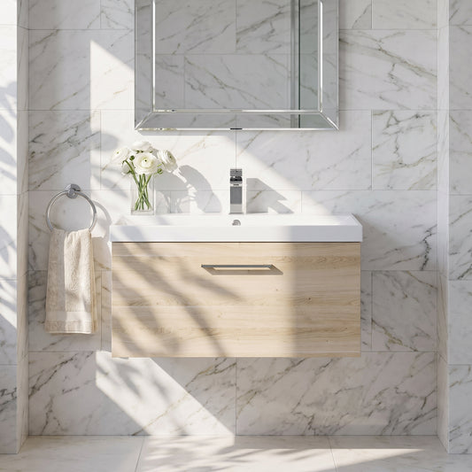 Fairford Aspri Bleached Oak 800mm 1 Drawer Wall Hung Vanity Unit